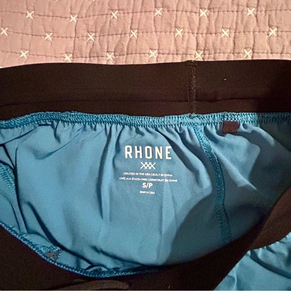 RHONE Men’s Blue Athletic Shorts with Black Waistband Size S